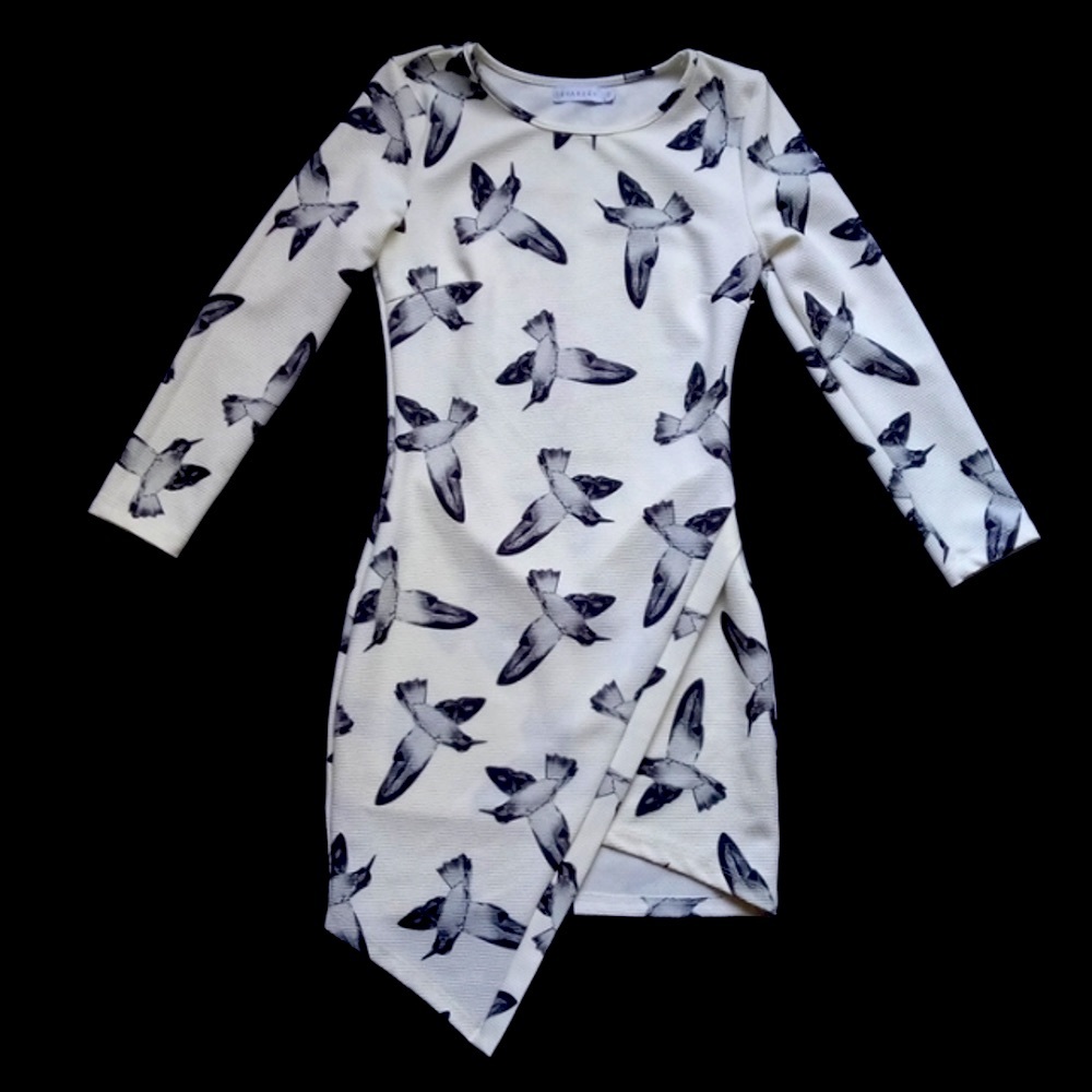 ASOS Monochrome Bird Print Long Sleeve Dress